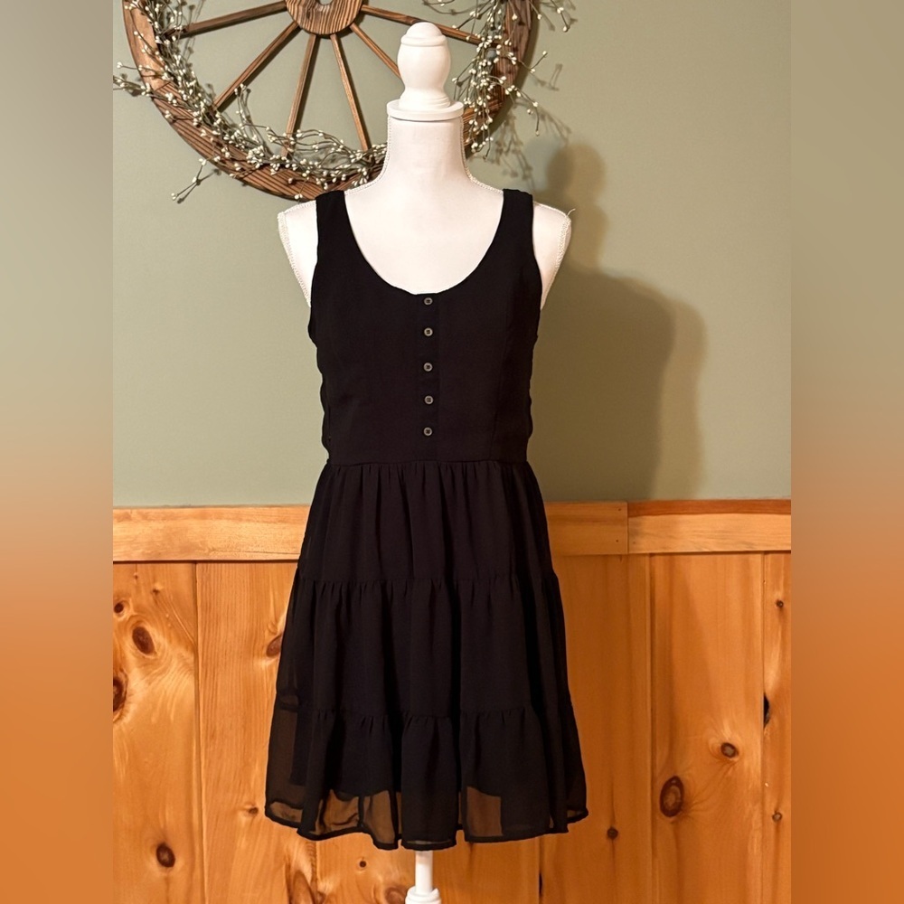 Band of Gypsies Black Buttoned Pleated Mini Dress